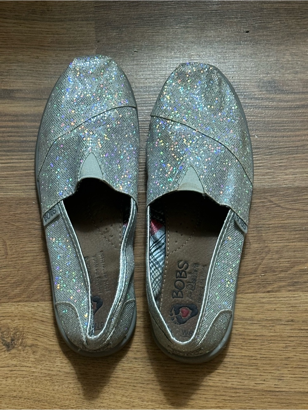 BOBS from Skechers Women's Silver Glitter Slip-On Flats